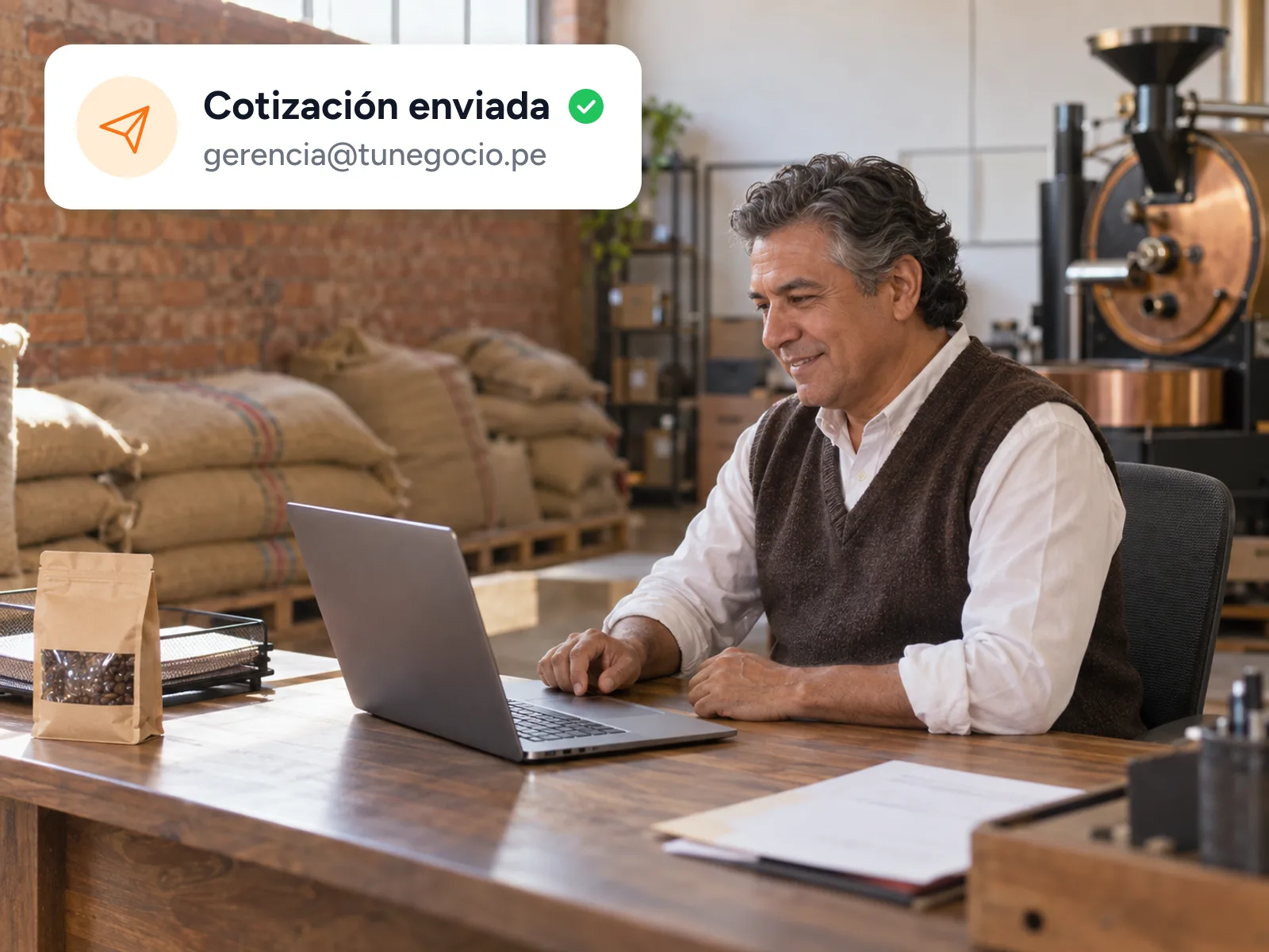 Hombre de negocios enviando mensajes a través de correo corporativo