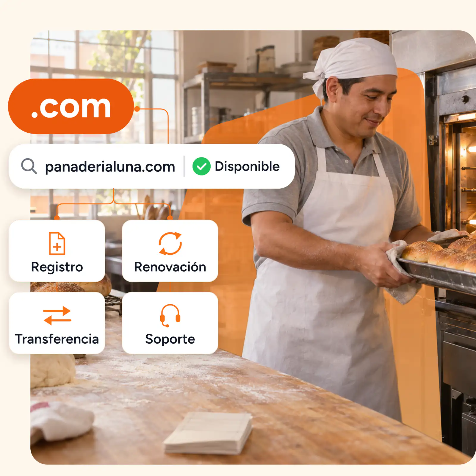 Registrar dominio .com para tu negocio.
