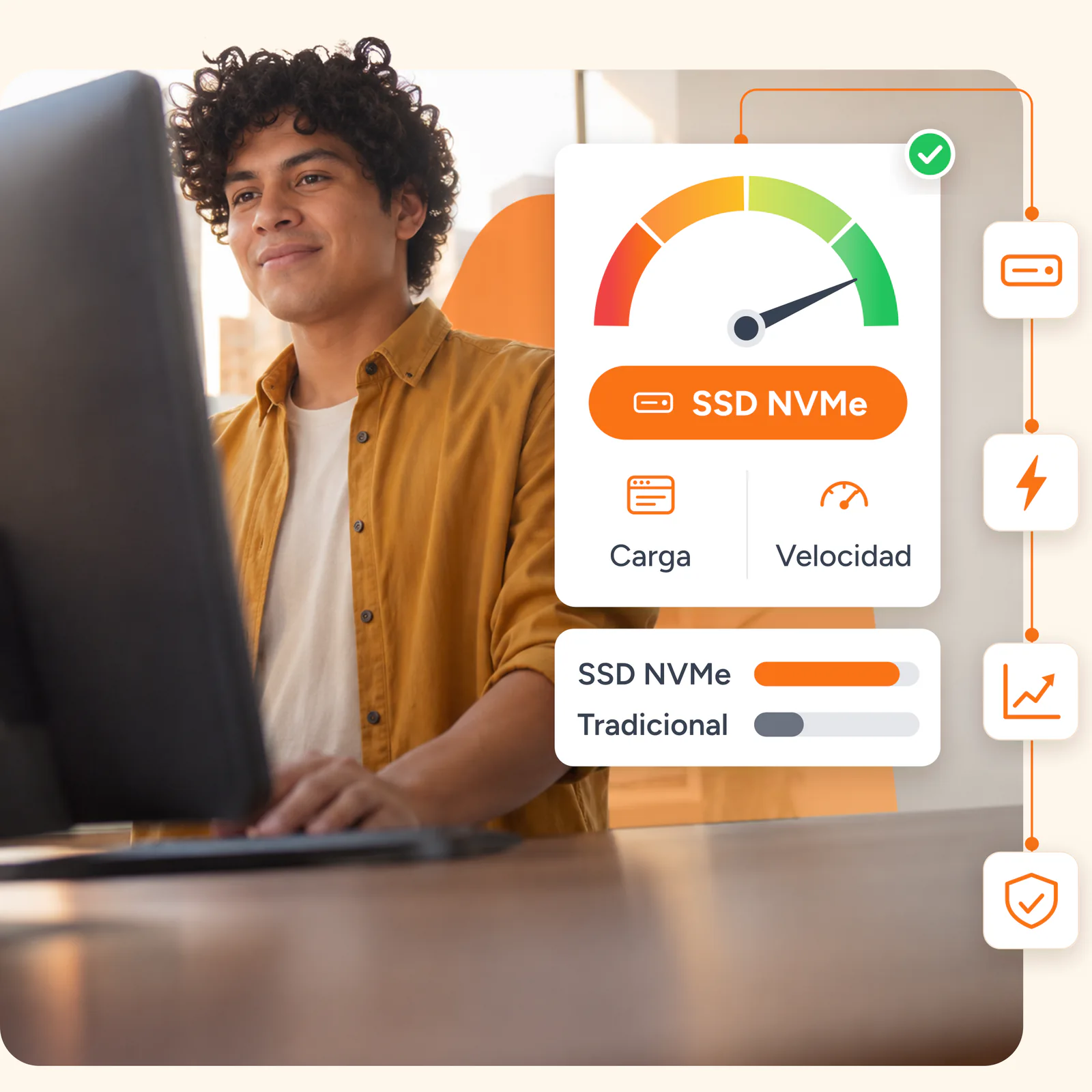 Disfruta del mejor Hosting SSD NVMe del mercado en Perú. Más velocidad y estabilidad para el sitio web de tu negocio.