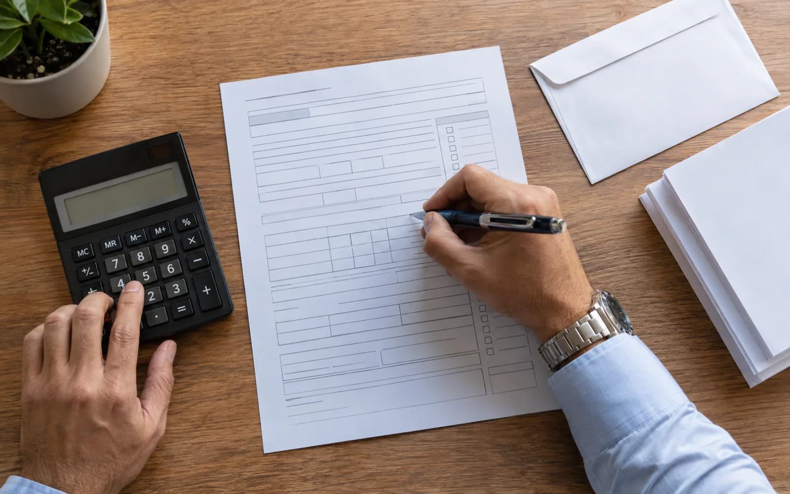 Contribuyente calculando la retención del impuesto a la renta sobre un formulario de SUNAT