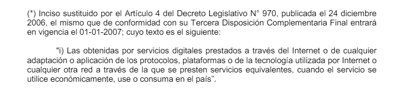 Artículo del Texto Único Ordenado de la Ley del Impuesto a la Renta que define los servicios digitales
