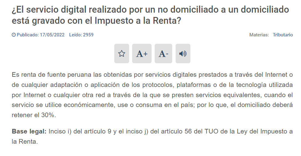 Tasas del impuesto a la renta aplicables a personas jurídicas no domiciliadas, según la Ley del Impuesto a la Renta