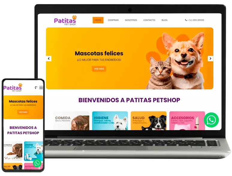 Diseño de páginas web - Plantilla personalizada para crear página web de Veterinaria o artículos de mascotas