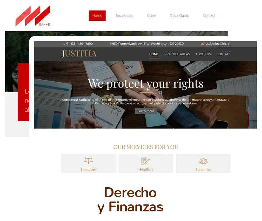Plantillas de diseño web para crear página web de Derecho y Finanzas.