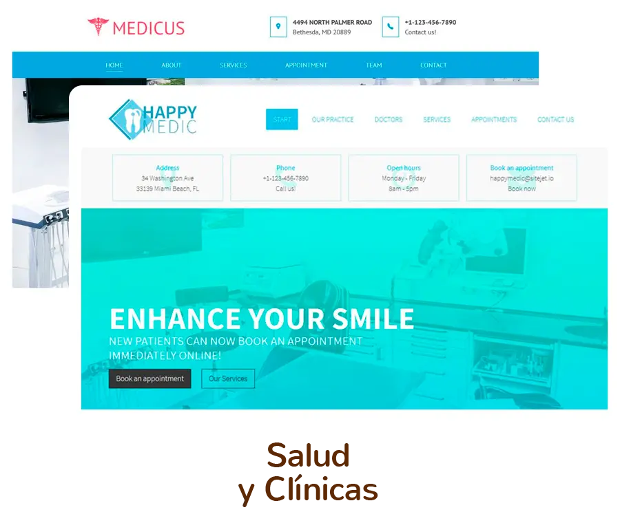 Plantillas de diseño web para crear página web de Salud y Clínicas.
