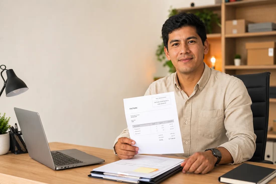 Emprendedor peruano con su factura electrónica en regla, tranquilo con SUNAT