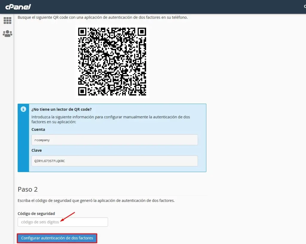Paso 2 - código de seguridad