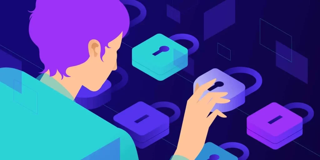 Ilustración de una persona eligiendo entre varios candados
