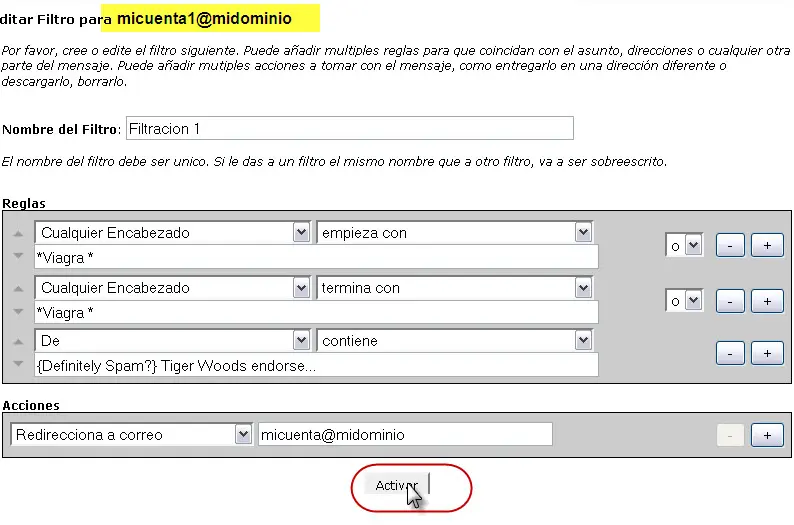Paso 4 - configurar Filtros a nivel de cuenta y/o usuario
