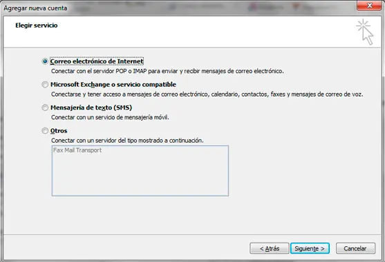 Paso 3 - configurar correo electrónico en Microsoft Outlook 2010