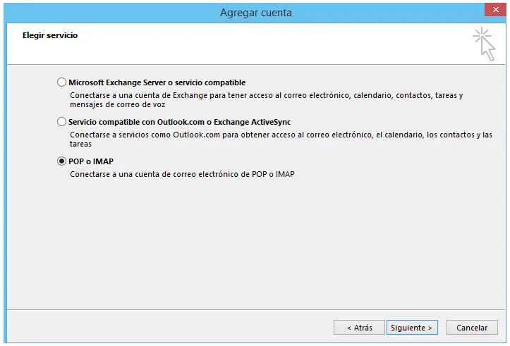 Paso 3 - configurar correo electrónico en Microsoft Outlook 2013