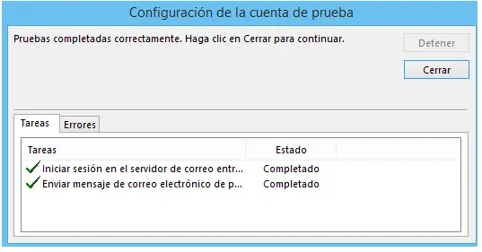 Paso 6 - configurar correo electrónico en Microsoft Outlook 2013