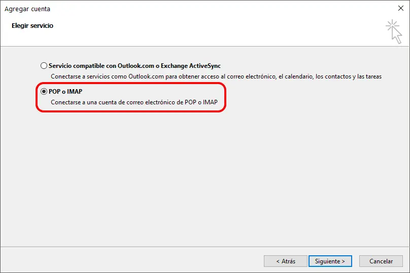 Paso 3 - configurar correo electrónico en Microsoft Outlook