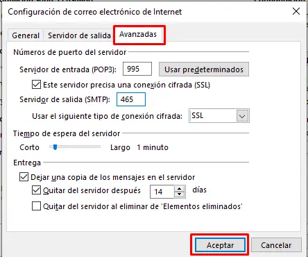 Paso 6 - configurar correo electrónico en Microsoft Outlook