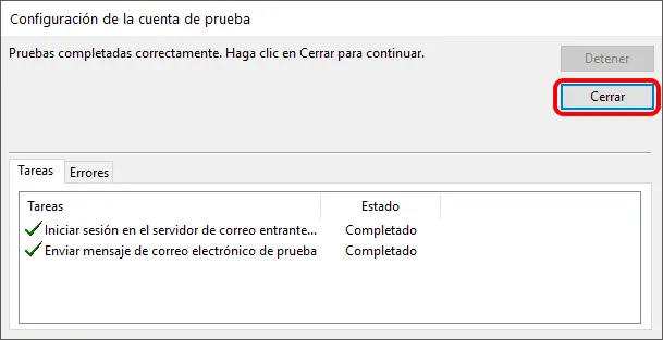 Paso 7 - configurar correo electrónico en Microsoft Outlook