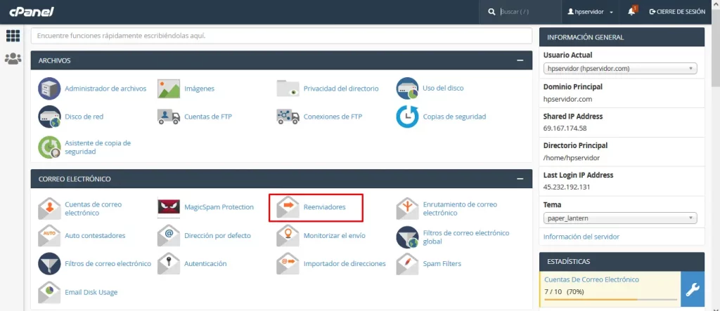cPanel Reenviadores