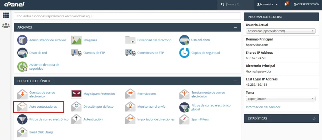 cPanel Autocontestador