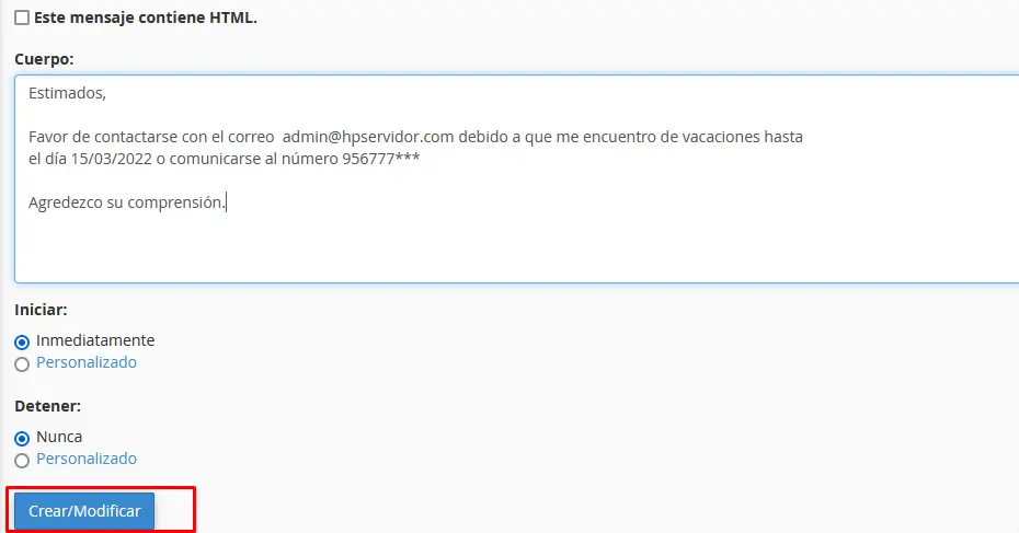 Crear o modificar autocontestador 2