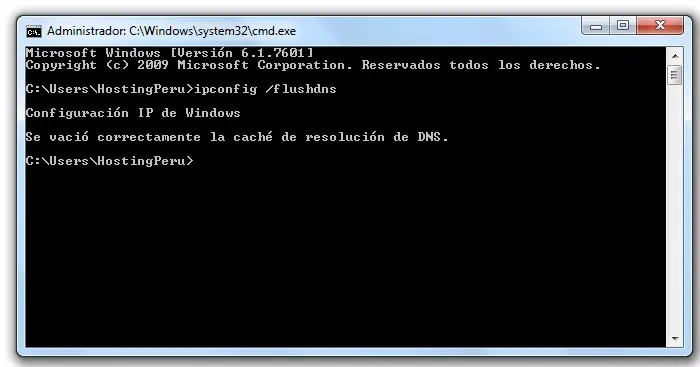 Símbolo de sistema - vaciar cache de resolución DNS