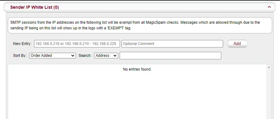 Sender IP White List