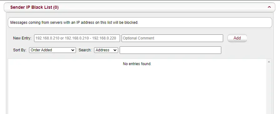 Sender IP Black List