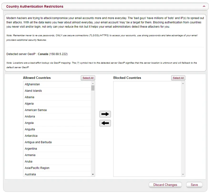 Country Authentication Restrictions