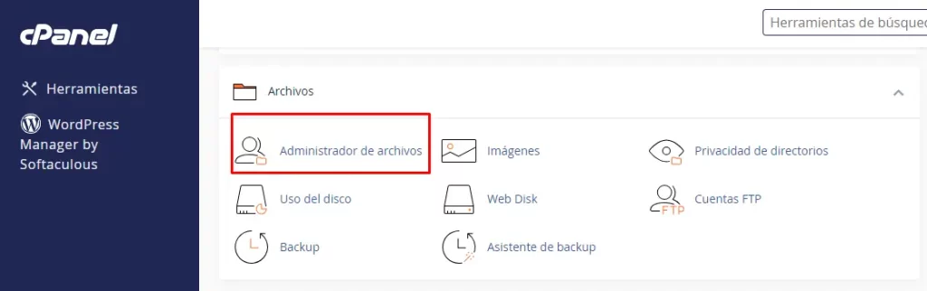 Administrador de Archivos cPanel